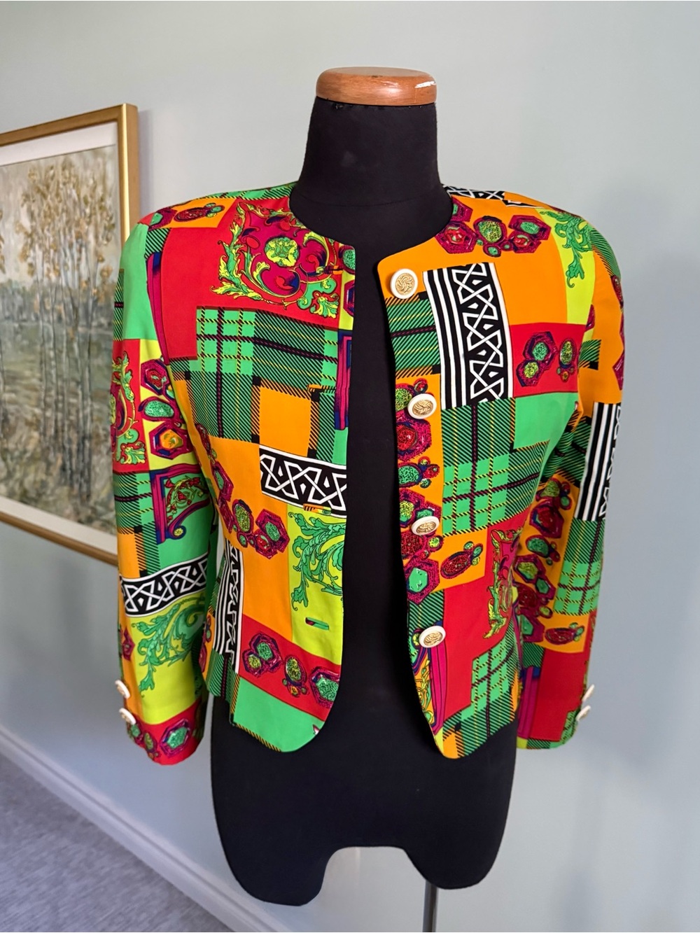 Vintage 80s Crop Blazer Dopamine Dressing Colorblock Art Teacher Size 6